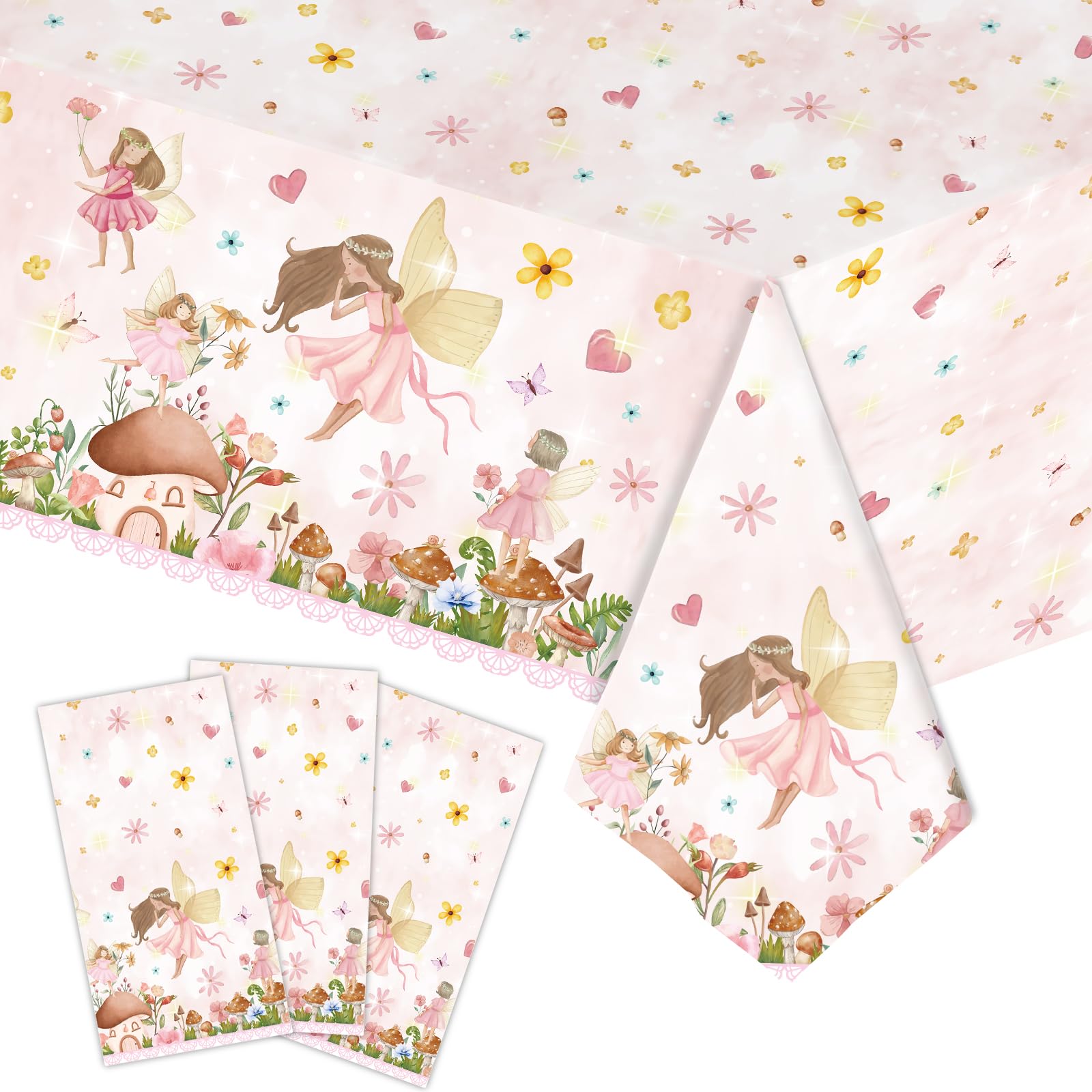 Fairy Plastic Table Covers, 3 Pack - 54"x108" Premium PE, Disposable Waterproof Party Tablecloths for Girls Birthday, Kids Party Decorations(Fairy)