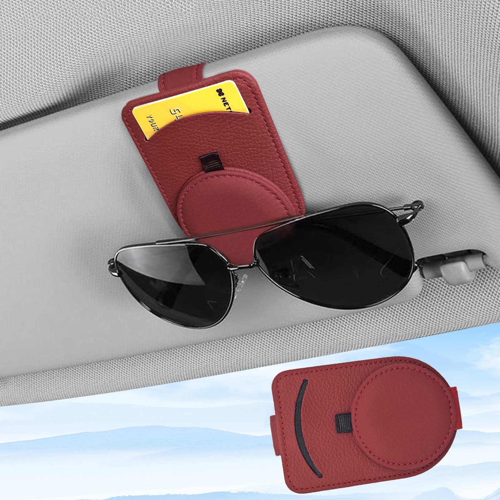 Portaocchiali Da Auto In Pelle - Clip Magnetica Per Visiera - Grigio - Tiene Ordine Occhiali E Biglietti - Foto 9