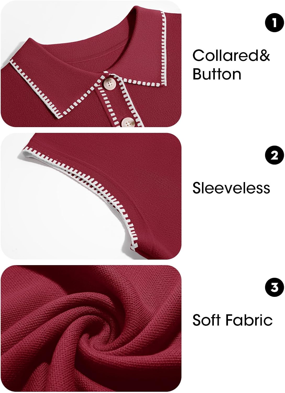 Wenrine Womens Sleeveless Mini Dress Casual Collared V Neck Contrast Stitch Loose Summer Knit Tank Dresses - Image 5