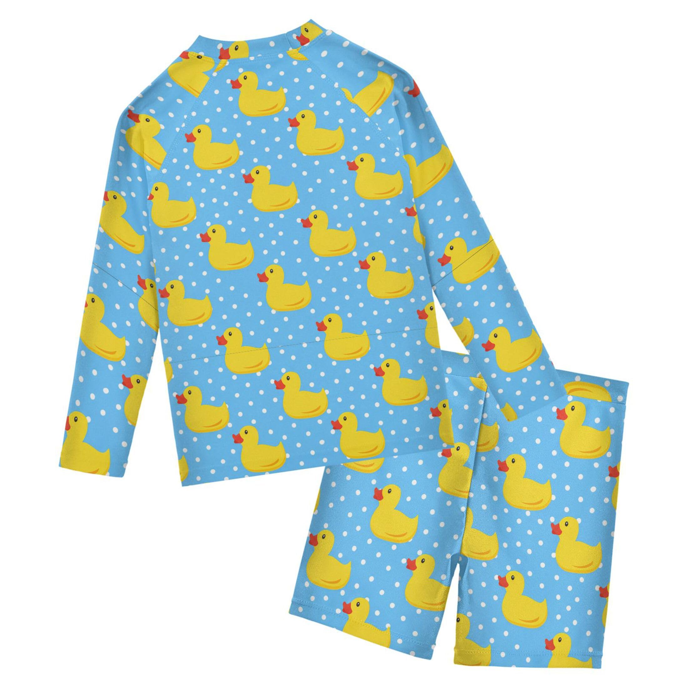 Cute Yellow Rubber Duck Toddlers and Baby Boys' Swimsuit Trunk and Rashguard Set B0404252