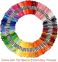 PAXCOO 124 Skeins Embroidery Floss Cross Stitch Threads with 16 Gold Eye Needles - Vibrant 8m Skeins, 6 Strands