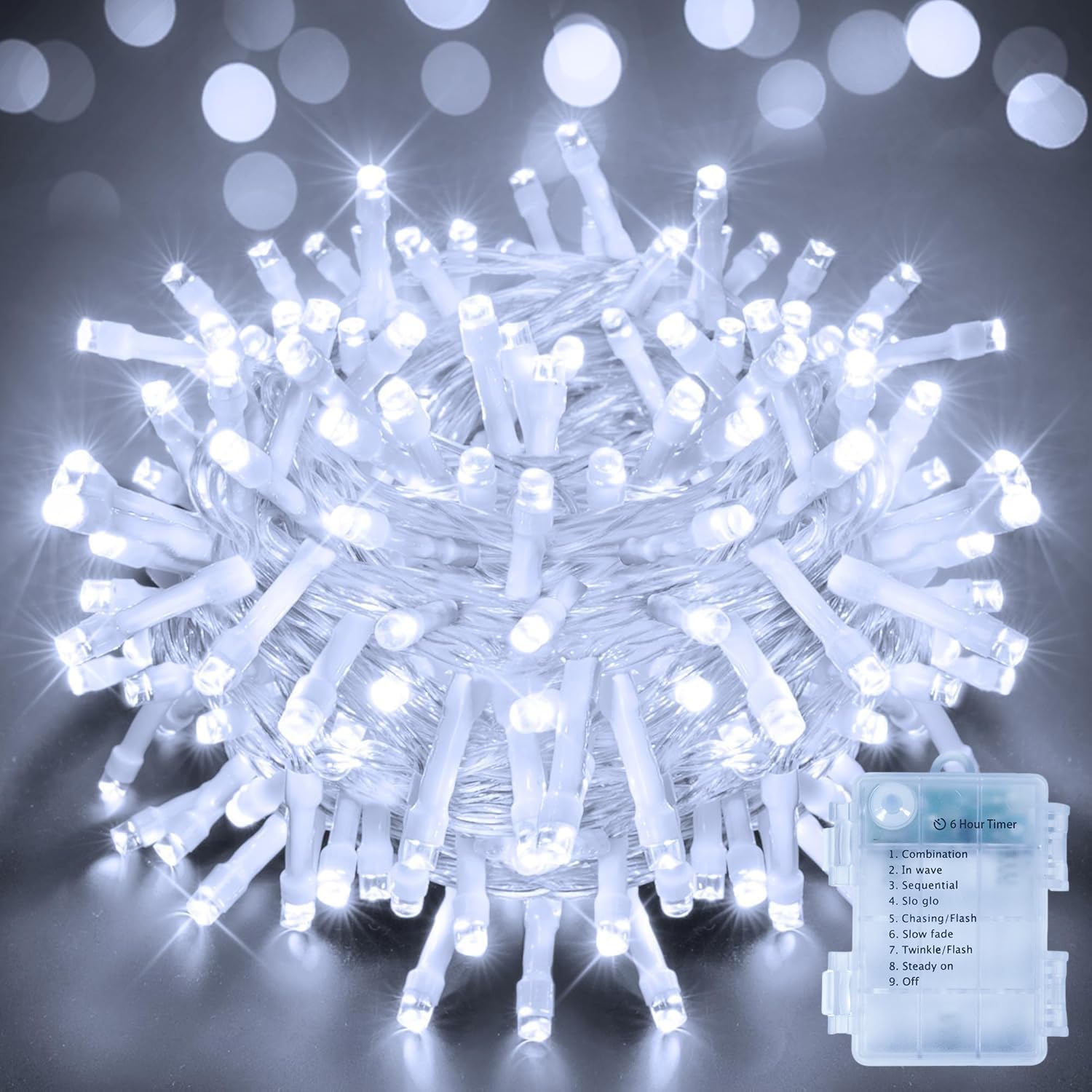 OllnyFairy Lights Battery Operated, 15m 150 LEDs Christmas Tree Light Battery Powered Outdoor Decoration, Cool White Waterproof Xmas Lighting with 8 Modes/Timer for Indoor Outside Bedroom Garden