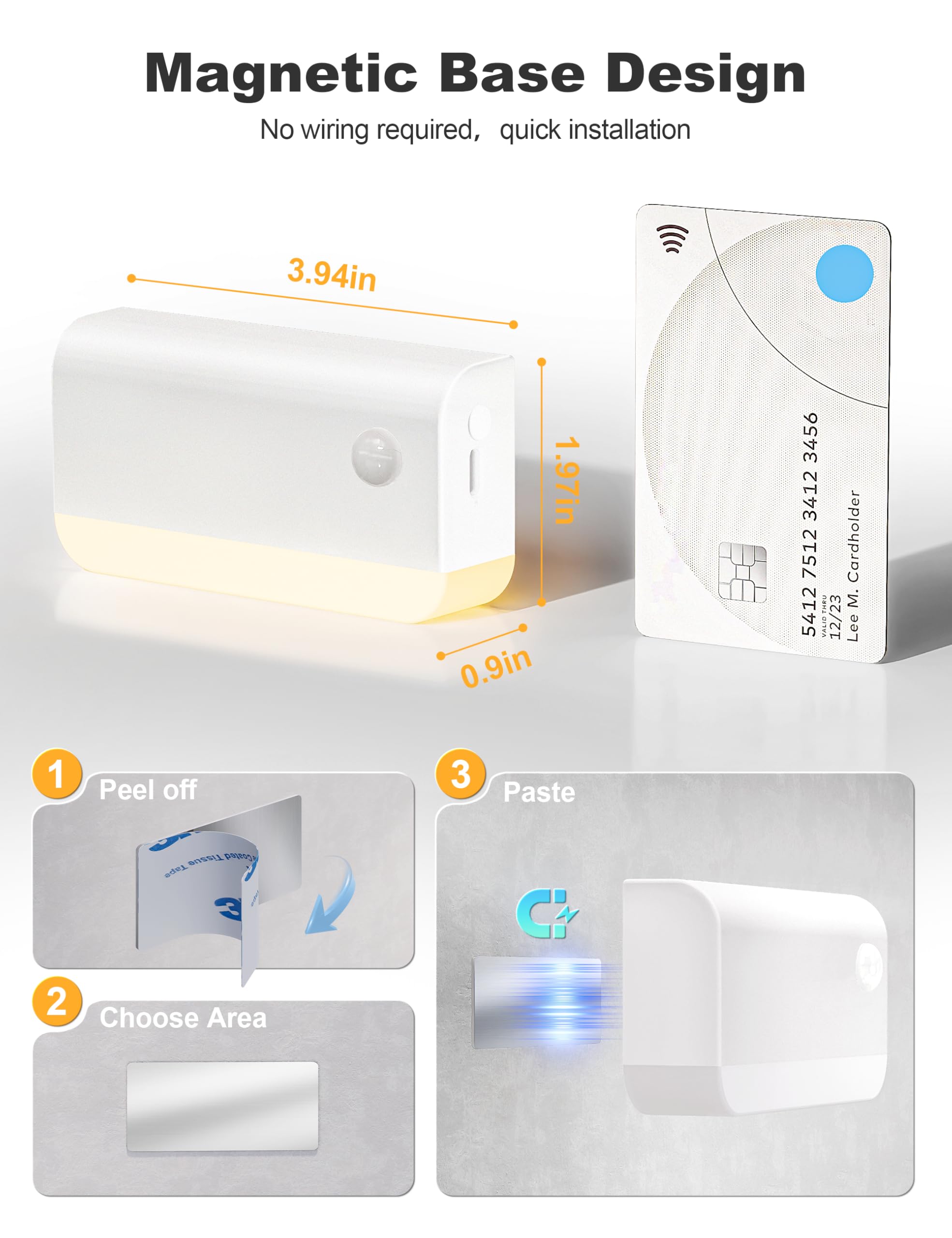 VOLISUN Luz Nocturna con Sensor de Movimiento Recargable, 6 Piezas Luz LED Escaleras con Cable de Carga 3 en 1 y Batería de 1200mAh, Luces Escaleras Sensor Movimiento para Pasillo Escaleras Gabinetes