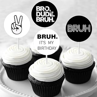 Sursurprise 36 BRUH IT’S MY BIRTHDAY Cupcake toppers, Teen and Preteen Boys Bruh Birthday Cupcake Picks Bro Dude Bruh Decor, Funny Teenager Bday Party Decorations Supplies