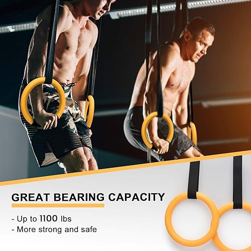 Miniatura 9 de PACEARTH Gymnastic Rings 1100lbs Capacity with 1476ft Adjustable Buckle Straps Pull Up Exercise Rings Non-Slip Rings for Home Gym Full Body Workout