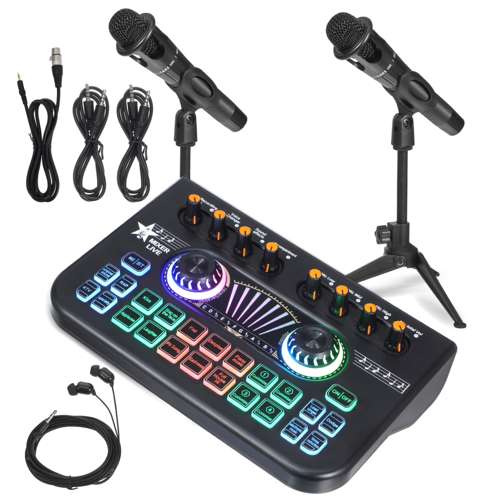 Yardwe Live Soundkarte mit Audiomixer und Stimmverzerrer Professionelles Podcast Mikrofon Bundle Metall und Kunststoff für Live Streaming und Musikaufnahme