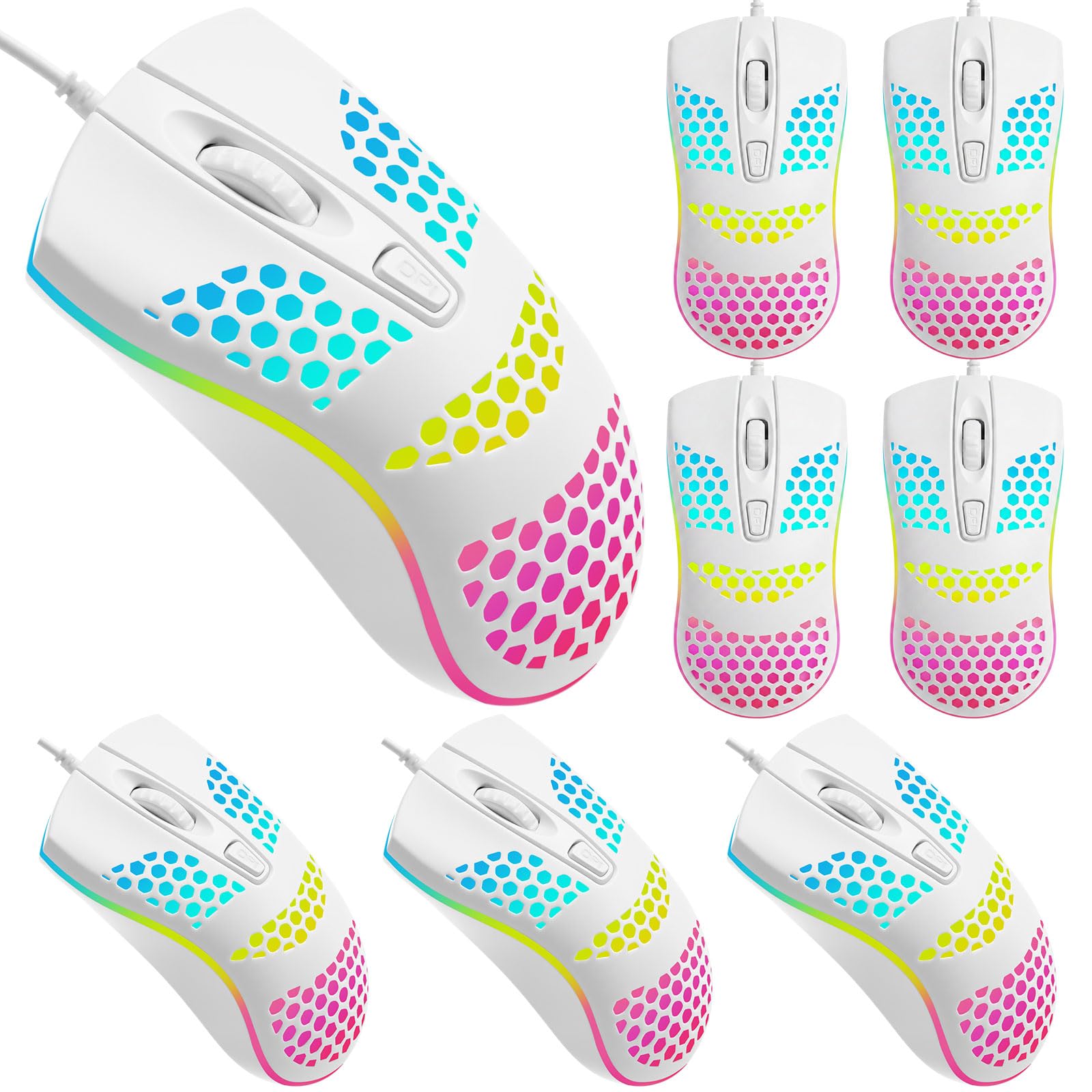 Tellegloww 8 Pack USB Wired Mouse Computer Mouse with Lighting 3 Adjustable Dpi Ergonomic Optical Office Corded Mice for PC Desktop Laptop Computer Office Home Supplies (White)-picture-30
