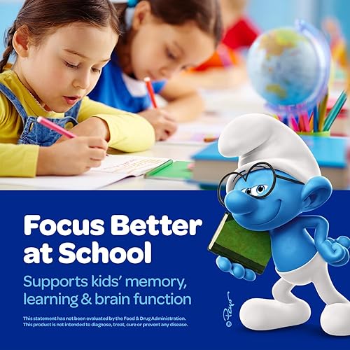 Miniatura 4 de The Smurfs - Gomitas nootrópicas para niños con vitamina B12 y L-teanina, gomitas de enfoque láser para suplementos de concentración y memoria,