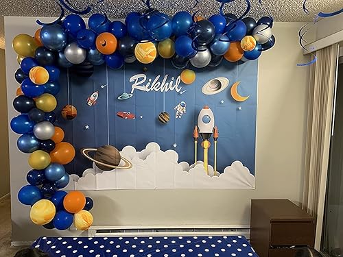 Miniatura 6 de DORCEV Telón de fondo de astronauta con cohete del espacio exterior de 5 x 3 pies para bebé, niño, universo, galaxia, universo, galaxia, fondo de