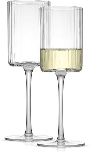 Miniatura 1 de JoyJolt Juego de 2 copas de vino estriadas  ELLE de 11.5 onzas de vino blanco de tallo largo. Copas de vino únicas o copas de cóctel de estilo