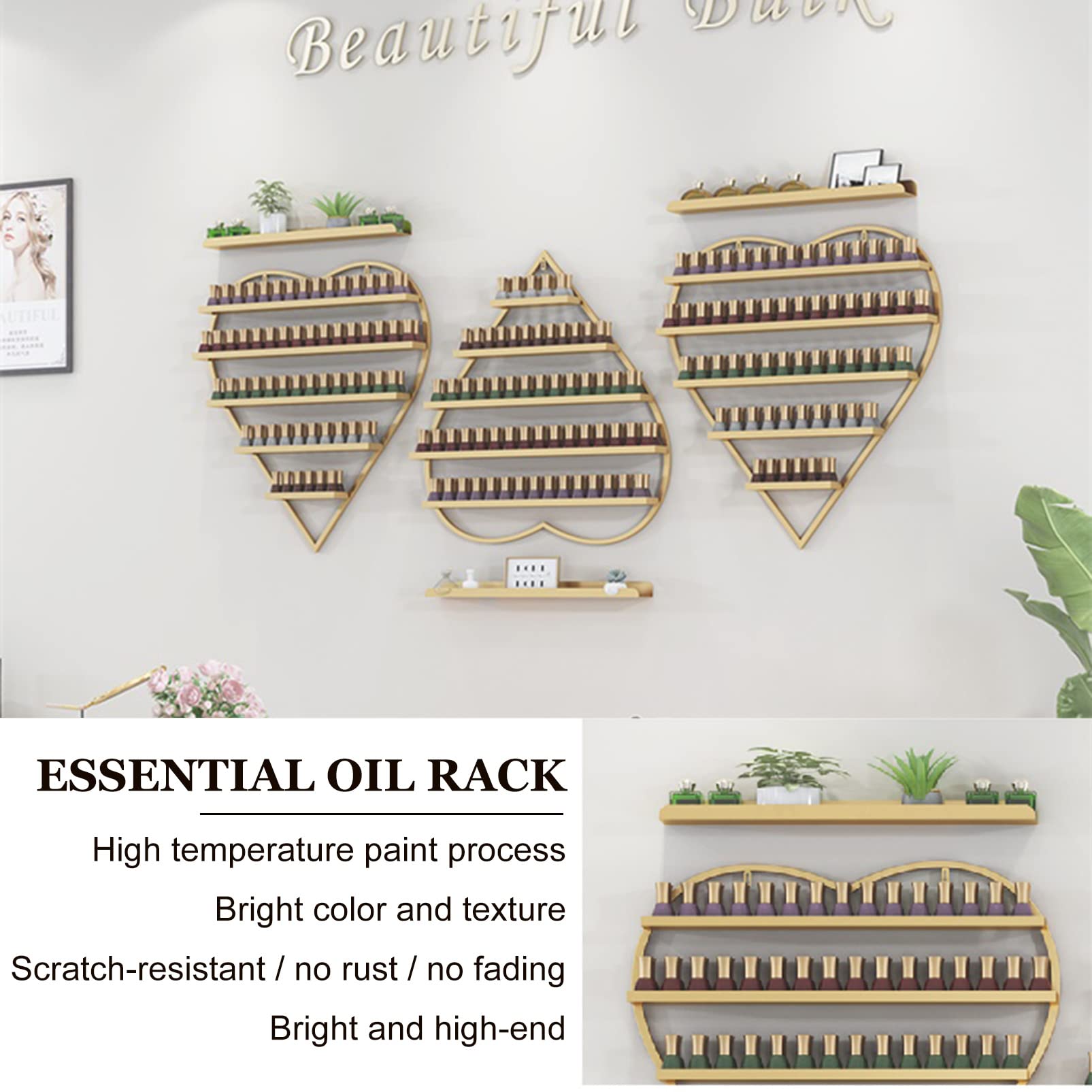 Estantería metálica de Pared para esmaltes de uñas, Estante Flotante Profesional de 5 Niveles, Estante para Guardar aceites Esenciales/cosméticos, Ideal para spas domésticos (Negro - Juego d