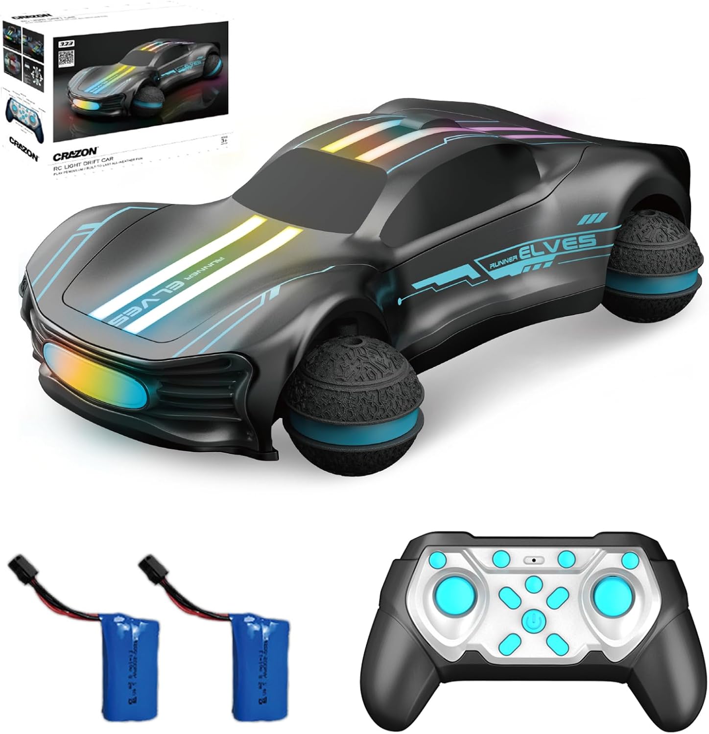 1:16 Scale RC Drift Car, 4WD Drift Stunt Car Round Wheel Concept Vehicle with All Terrain Tires, LED Lights, Christmas Birthday Gifts for Teen Adults