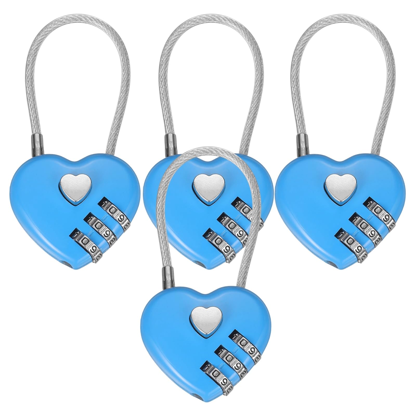 M METERXITY 4-Pack Combination Locker Lock, 3 Digit Heart Shaped Padlock Gym Locks with Cable for Luggage/Suitcase/Backpack Zipper/Outdoor, Small Combo Lock [Blue]