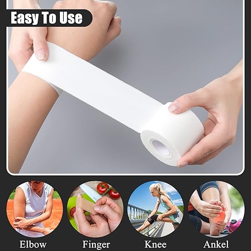 Miniatura 5 de 12 rollos de cinta deportiva de 328 pies cinta preenvuelta muy fuerte fácil de rasgar sin residuos cinta adhesiva para dedos tobillos muñequera