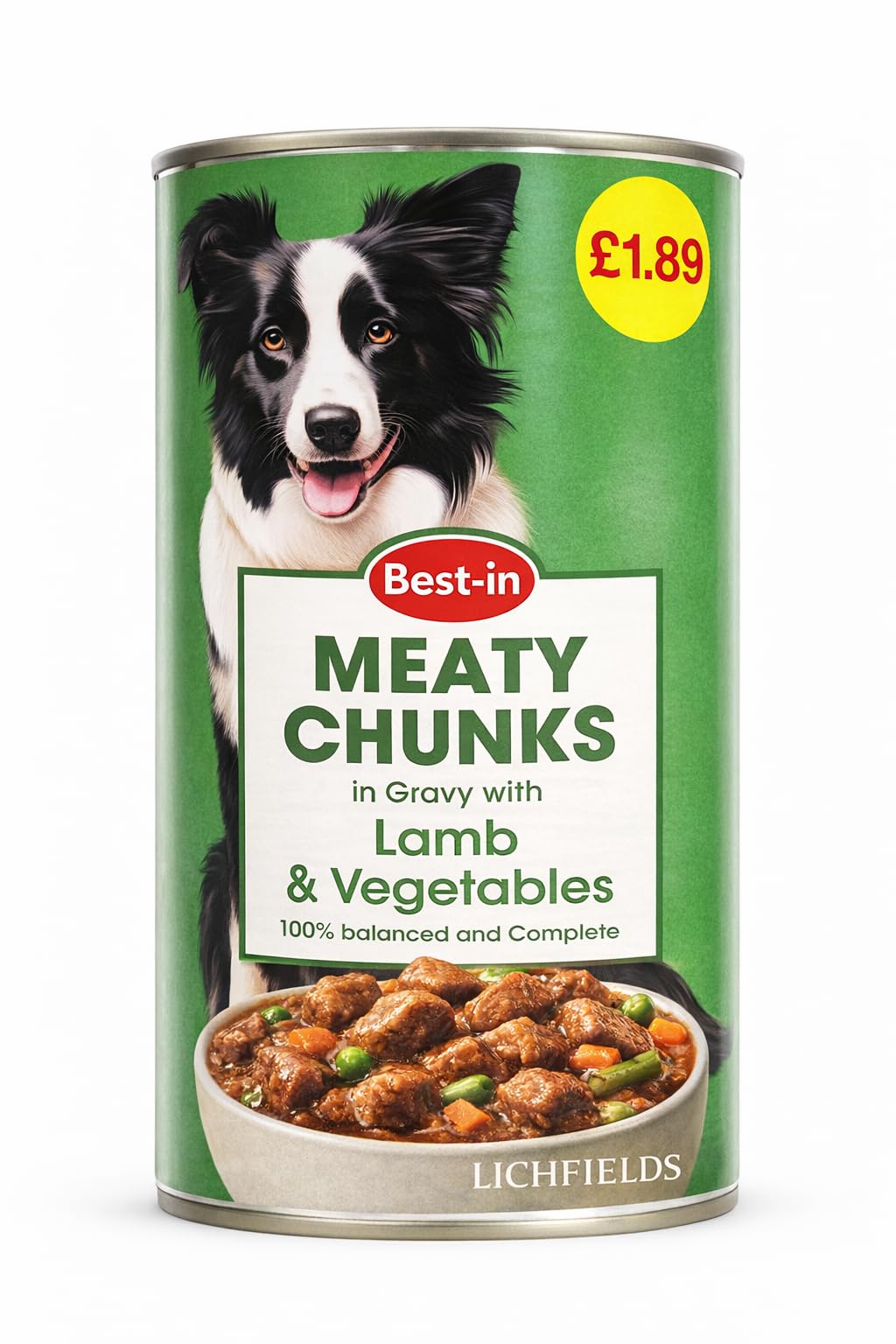 Best-in Wet Dog Food, Lamb and Vegetables, Meaty Chunks in Gravy, Complete Balanced Nutrition, 1.2kg, for Adult Dogs (24)