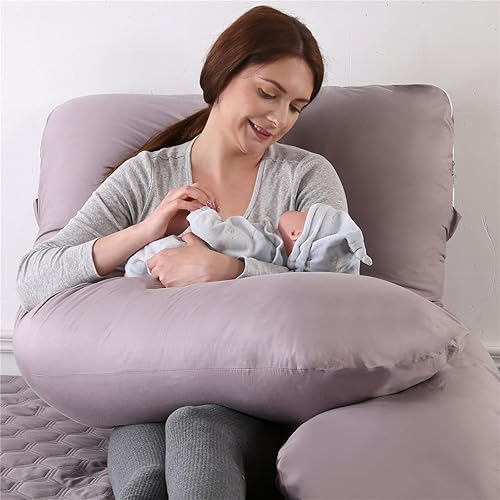 Miniatura 3 de ecico Almohada de embarazo, almohada de cuerpo completo en forma de U, funda de enfriamiento gris, almohada de embarazo para dormir, almohada