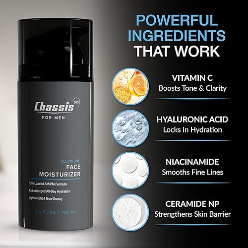 Miniatura 4 de Chassis Hidratante facial todo en uno, hidratante facial hidratante para hombres con vitamina C y ácido hialurónico, libre de ftalatos, parabenos y