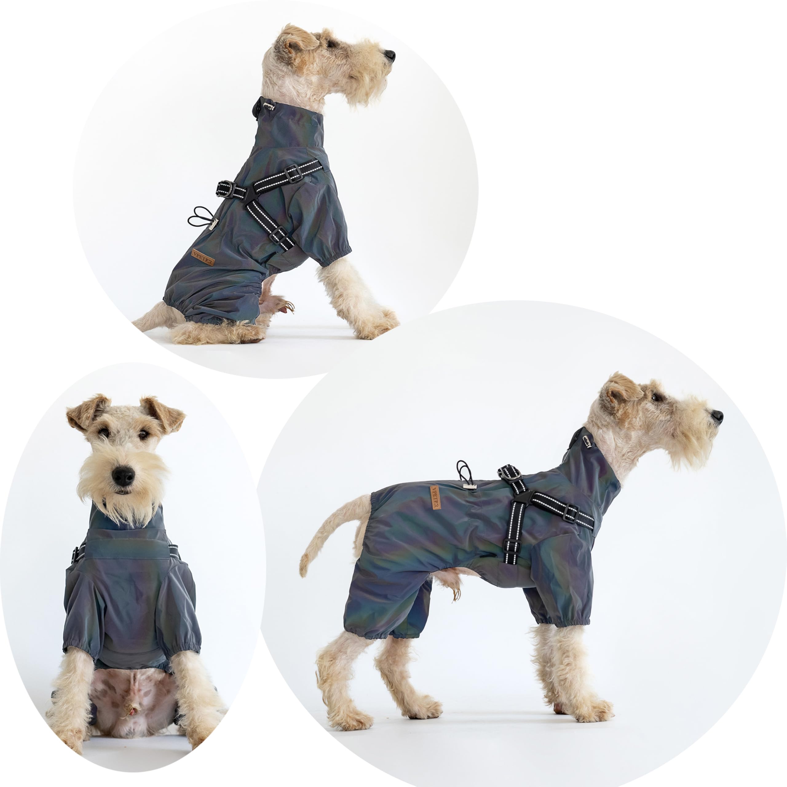 Hundegeschirr-Regenmantel, verstellbare Hundejacke mit Geschirr für 4 Beine, reflektierender Overall, wasserdichter Mantel für mittelgroße und große Hunde, Lasergrau 3XL