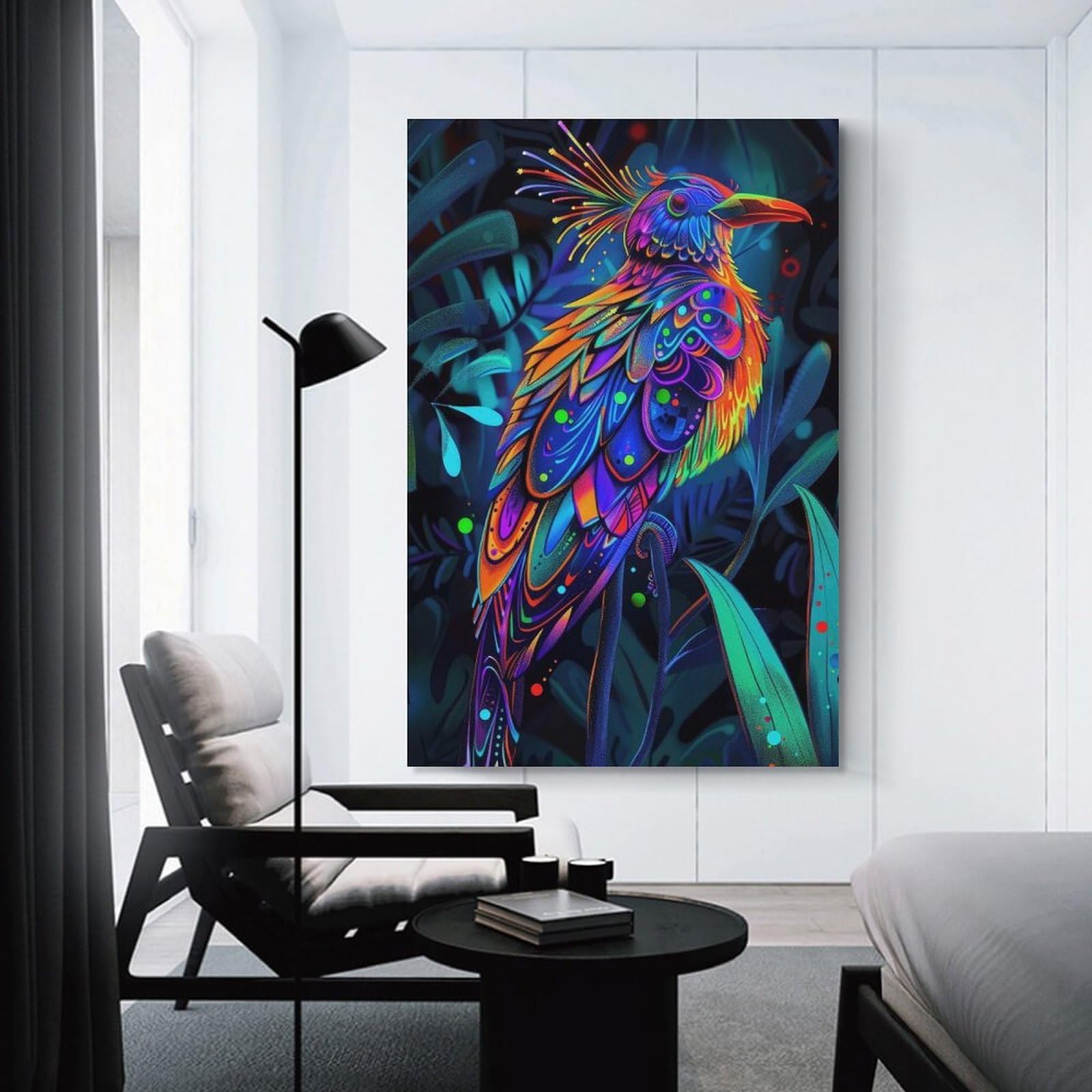 Junmoney Neon Bird in Jungle Canvas Art Print 20x30inch(50x75cm), for New Homes, Bedrooms Or Workspaces, Gift Idea for Housewarming And Birthdays