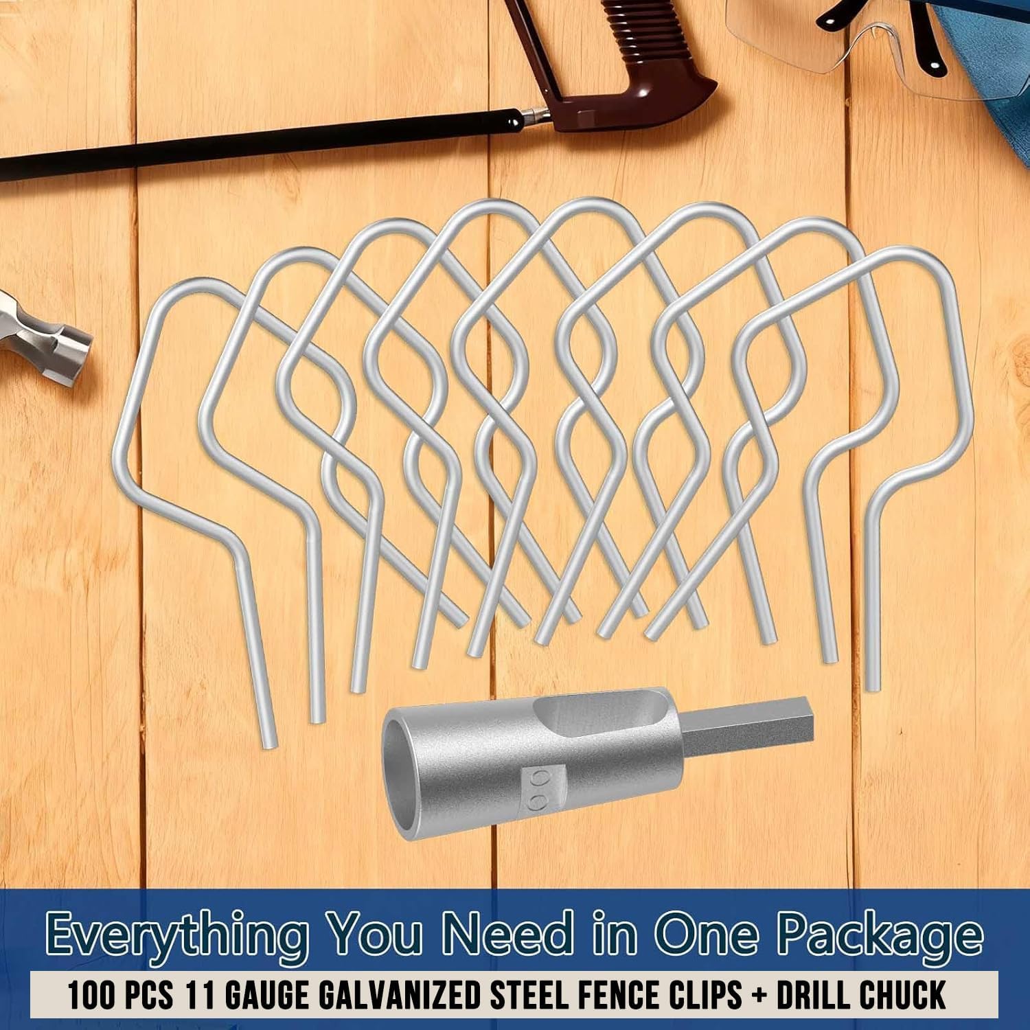 100 Pcs T Post Clips Kit, Metal Wire Fence Clip & 1 Drill Chuck, Galvanized Steel Tie Preformed T-Post Fence Clips 11 Gauge Fence Ties Fast Installation Farm Garden&Livestock Fencing T/U-Posts(Silver) image 5