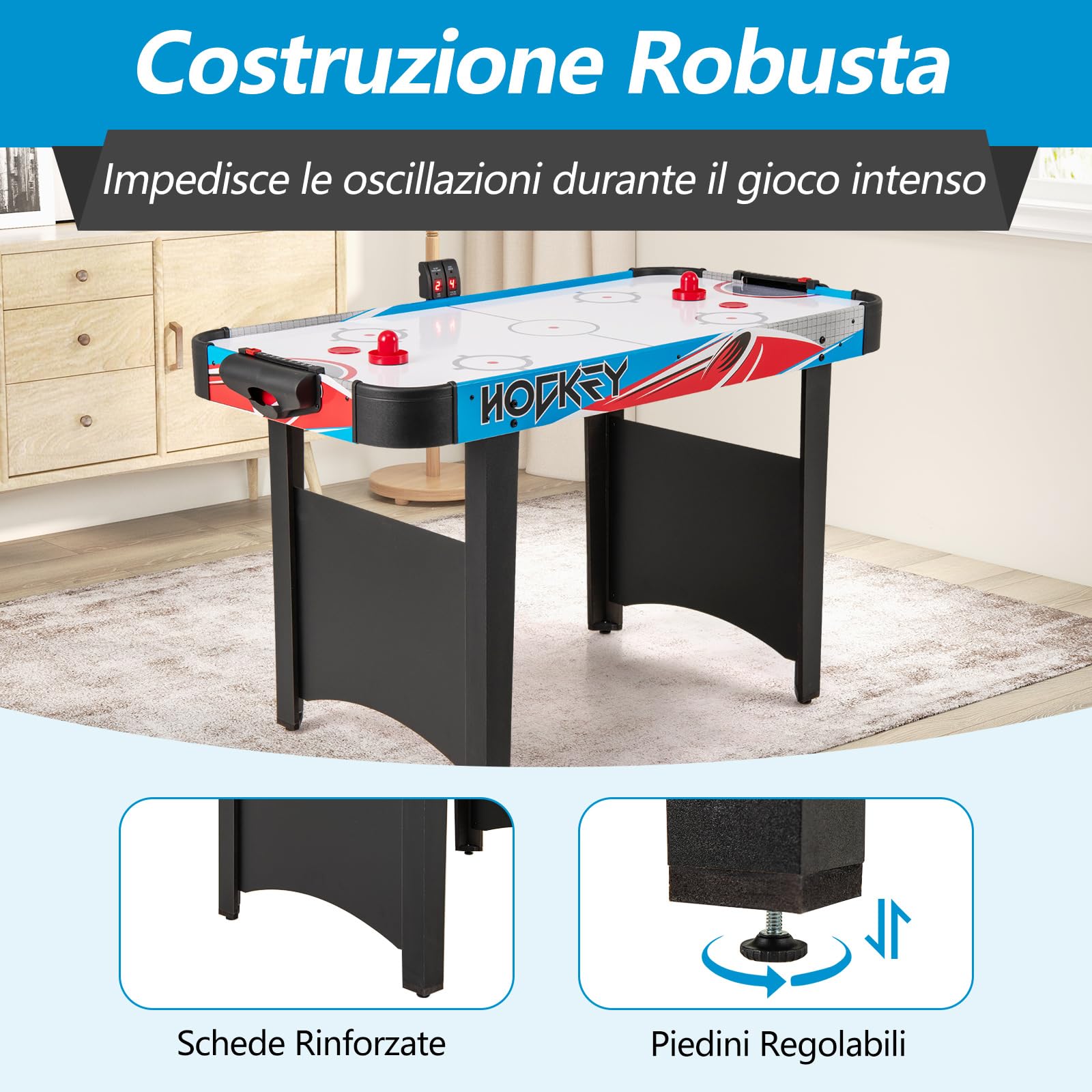 COSTWAY Tavolo da Air Hockey, con Tabellone Segnapunti LED e Motore 12V, Tavolo da Hockey ad Aria con 2 Dischi e 2 Spintori, 122 x 61 x 76 cm