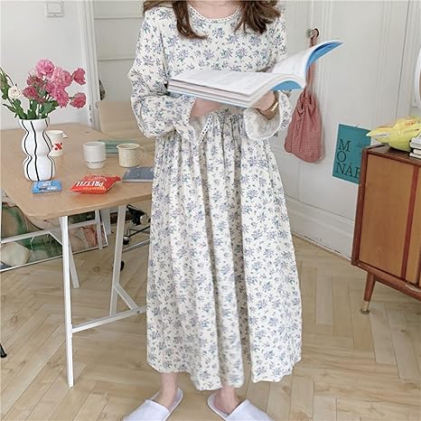 Amazon Co Jp ワンピース 花柄 可愛い 外出着 ルームワンピース 部屋着 カジュアル ゆったり 長袖 レース フリル ワンピース ロング丈 春 夏 秋 オシャレ 可愛い ネグリジェ コンフォート ふんわり レディース リラックス 洋服 ロングワンピース 服 ファッション小物