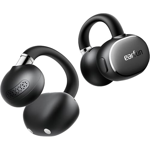 EarFun Clip 2 Open Ear Earbuds, Clip On Headphones, LDAC, Hi-Res Audio, 12mm Titanium Driver, 4 Mics AI Clear Call, AI Translation Earbuds, Secure Fit, 40H Playtime, Bluetooth 6.0 for Running, Workout