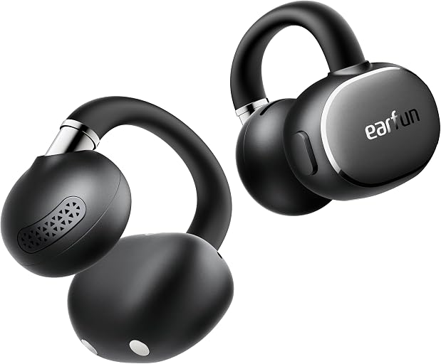 EarFun Clip 2 Open Ear Earbuds, Clip On Headphones, LDAC, Hi-Res Audio, 12mm Titanium Driver, 4 Mics AI Clear Call, AI Translation Earbuds, Secure Fit, 40H Playtime, Bluetooth 6.0 for Running, Workout