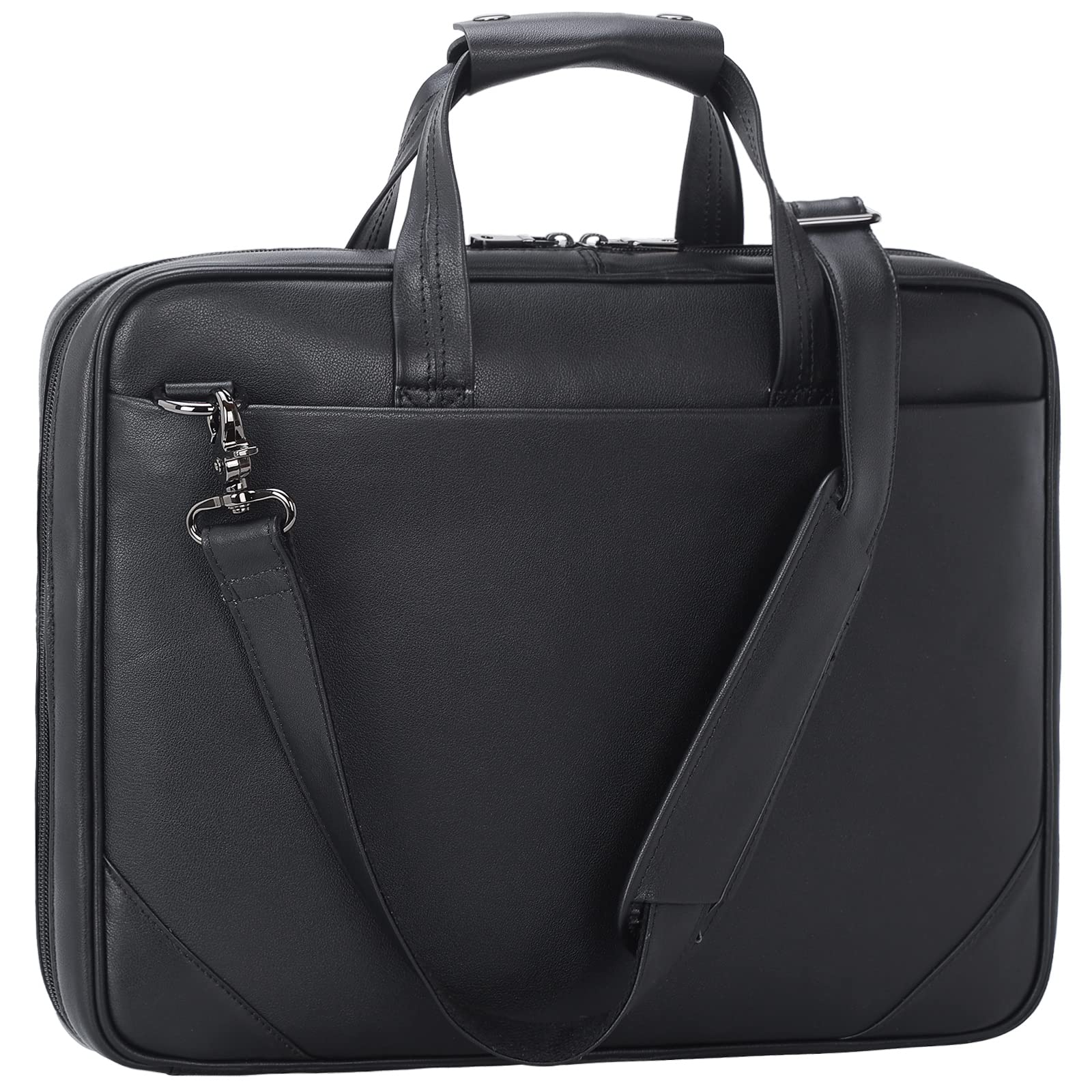 Masa KawaLeather Slim Briefcase for Men 15.6" Laptop Crossbody Messenger Bag Business Work Lawyer Attache Case, Black, Medium-Fits 15.6" Laptop, With Padded Handles