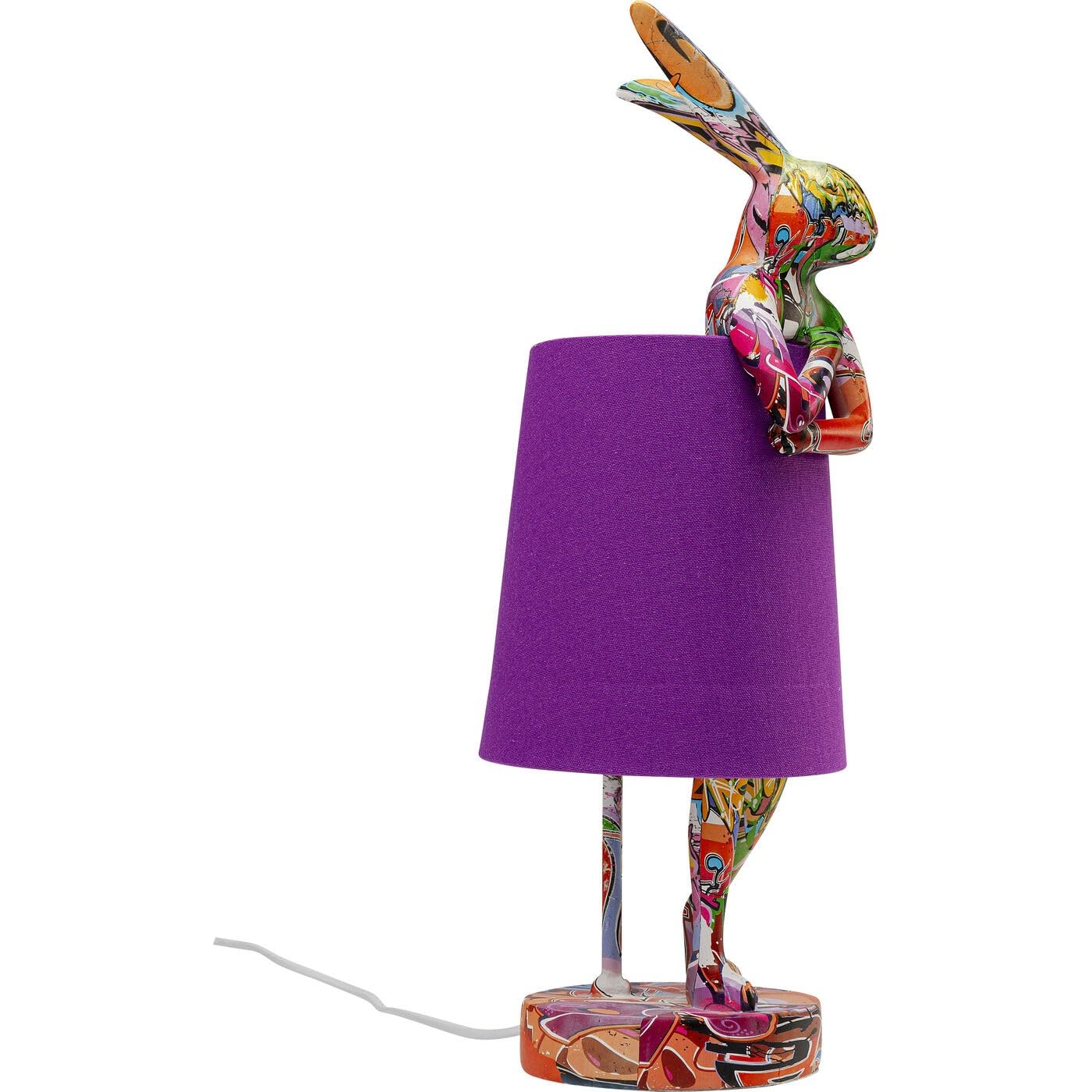 Kare Design Tischleuchte Animal Rabbit, Graffiti/Lila, Modern, Hasenleuchte, Tischlampe, Schlafzimmerlampe, Tiermotiv, kein Leuchtmittel enthalten, 50x17x20 cm (H/B/T)