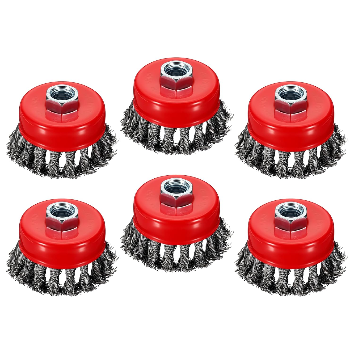Wire Cup Brush for Angle Grinder, 6pcs 3in Twist Knotted Wire Brush for Grinder with 5/8"-11 Arbor, [for Heavy Rust Deburring Paint Removal] - 0.02in Carbon Steel Wire