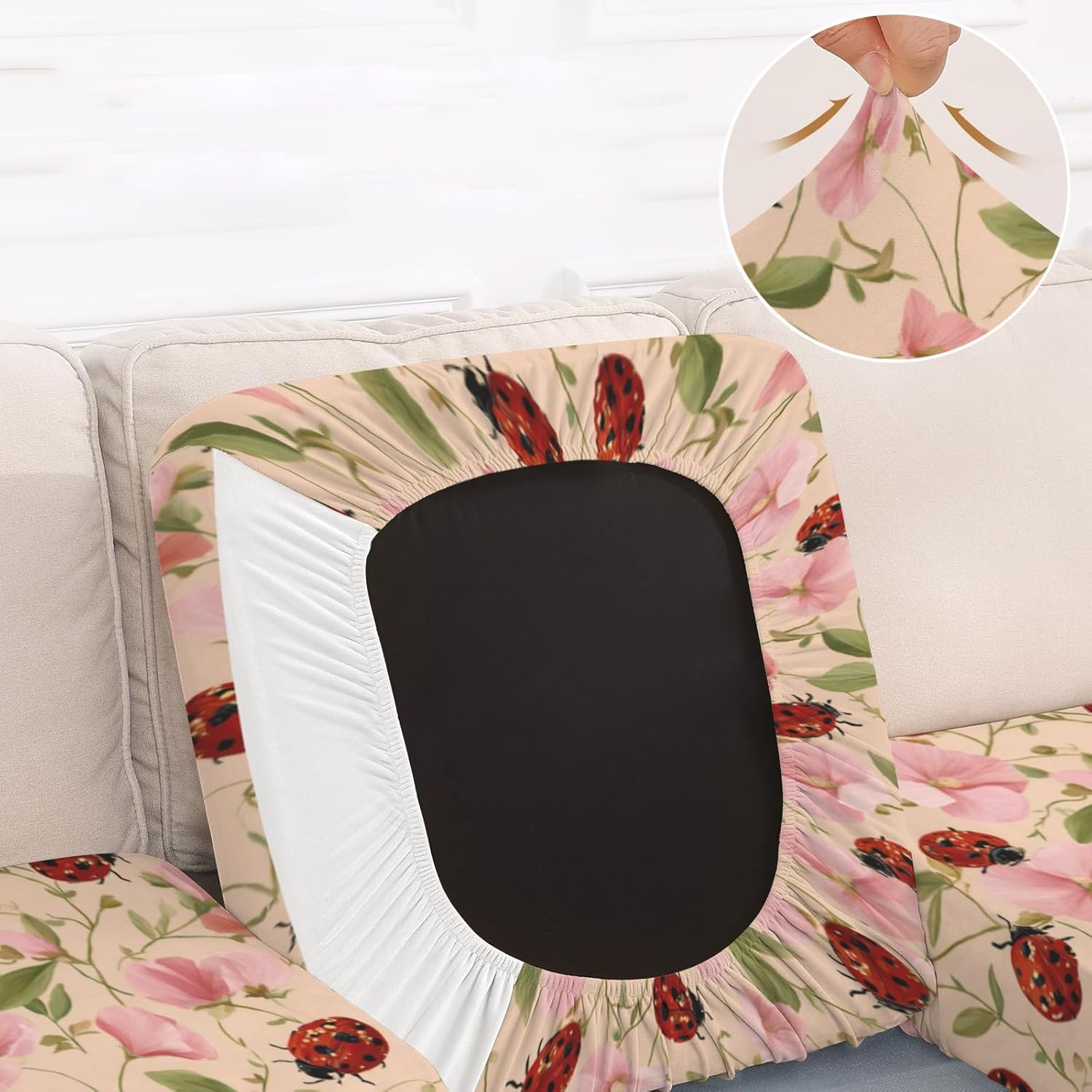 Ladybug and Bloom Flowers Loveseat Covers Couch Covers for 2 Cushion Couch, 2-Piece Stretch Sofa Slipcovers Anti-Slip Washable Furniture Protectors for Dogs Pets