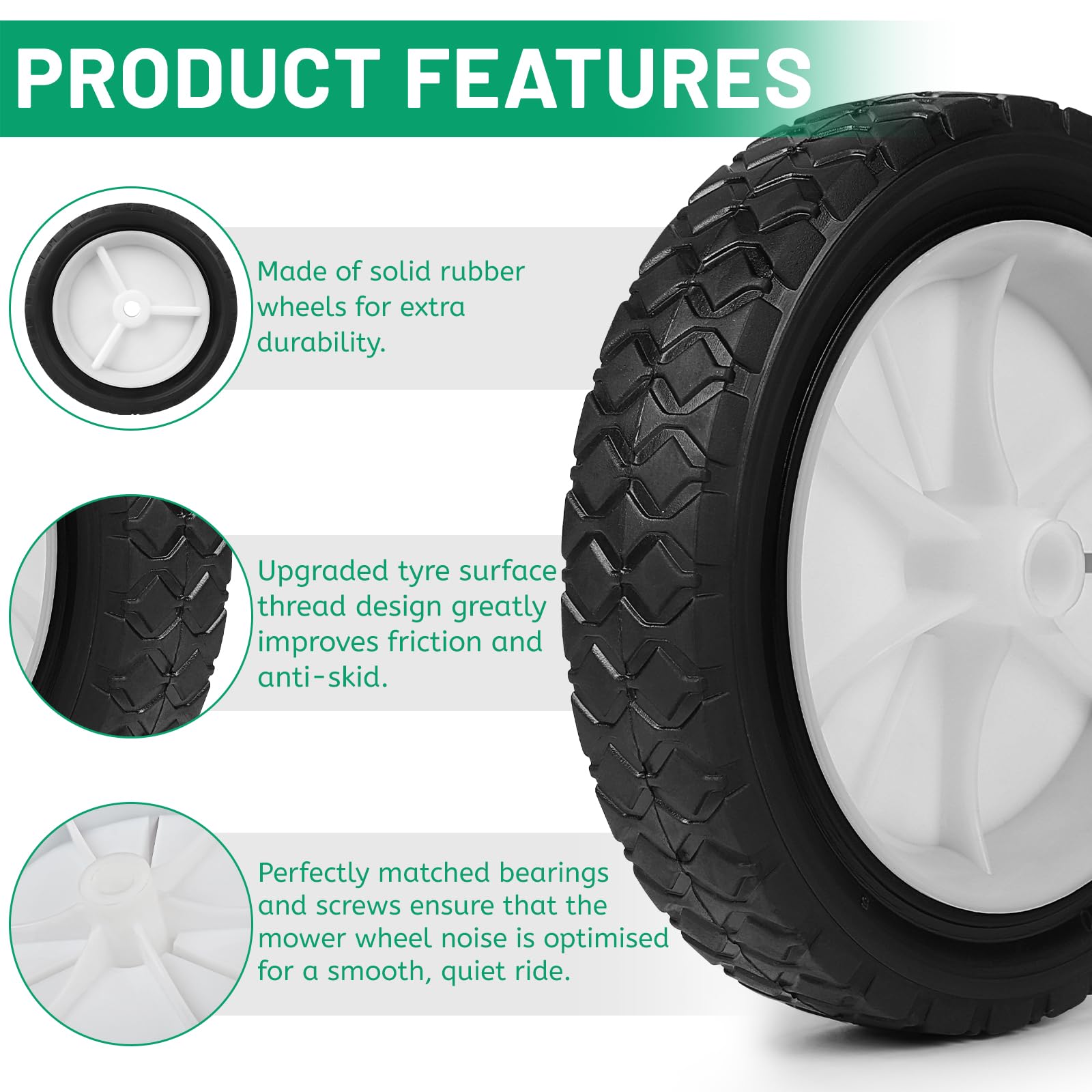 Phepetroll Lot De 2 Roues Universelles Pour Tondeuse à Gazon De 17,8 Cm Avec Roulement De 1,27 Cm, Boulons Et écrous, Pneus De Rechange En Plastique Pour La Plupart Des Motoculteurs De