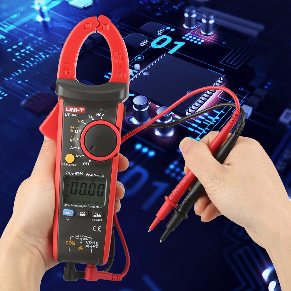Walfront UT216 Professional Multimetro Digitale Misuratori automatici,Senza contatto elettrico Tester di tensione AC/DC,Diodi,Resistenza, Capacità. (UT216C)