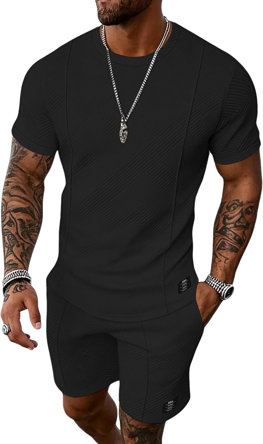 UOUA Mens Short Sets Summer 2 Piece Outfits Casual Short Sleeve Jogging Tracksuits