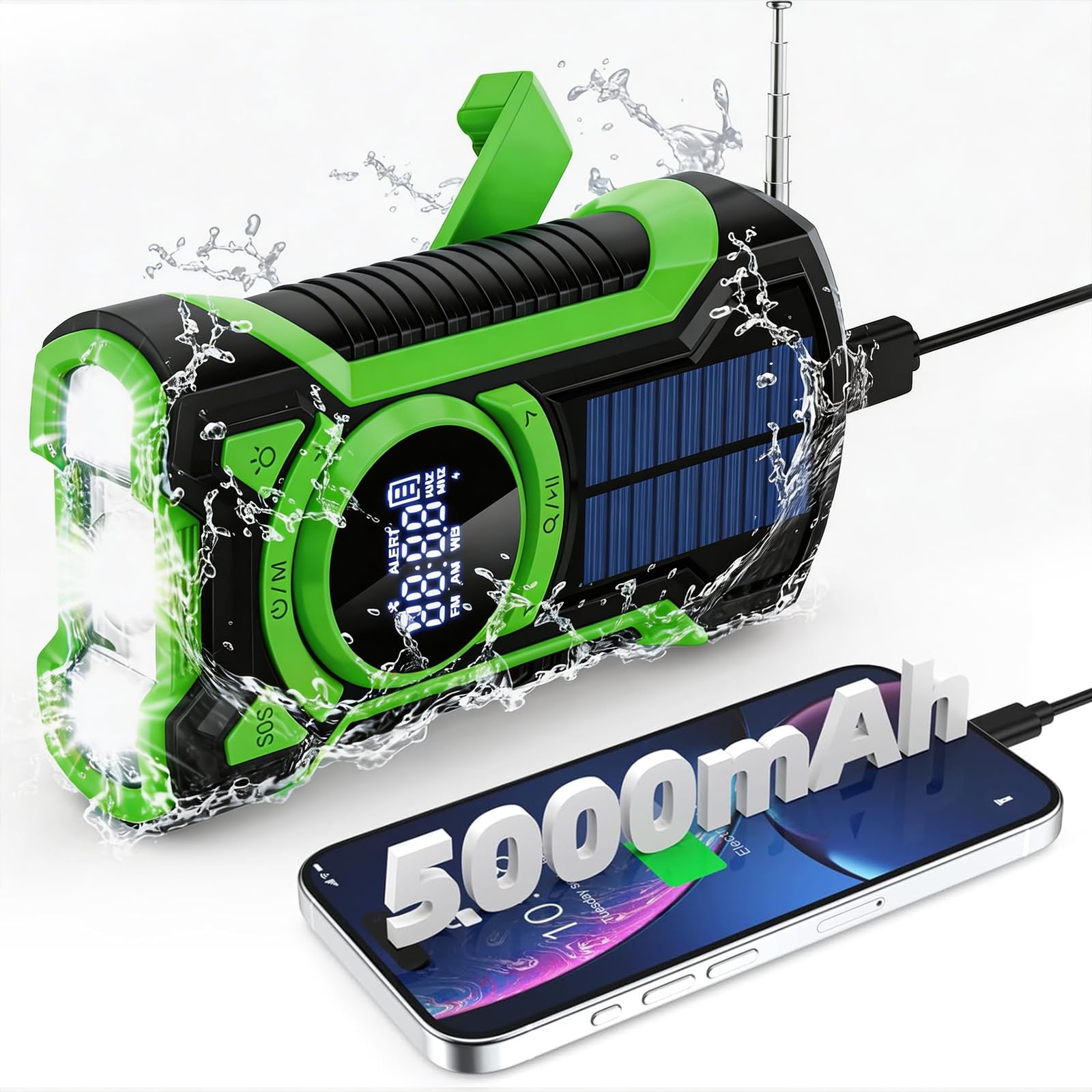 Gemmac Radio Awaryjne z Ręczną Korbą i Bluetooth, AM/FM/SW Radio Słoneczne z Korbką z Akumulatorem 5000 mAh Power Bank/SOS Alarm/Latarka, USB Zasilanie Bateryjne Radios dla Outdoor Camping Emergency