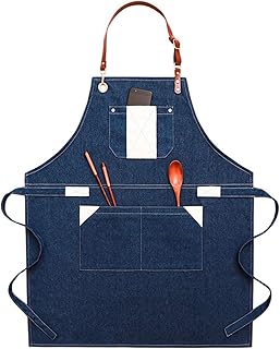 Delantal de trabajo con bolsillos, Delantal de trabajo Delantal de lona Delantal de herramientas de taller con correas ajustables for peluquero, cocina, jardinero, cafetería (color: azul, tamaño: extr