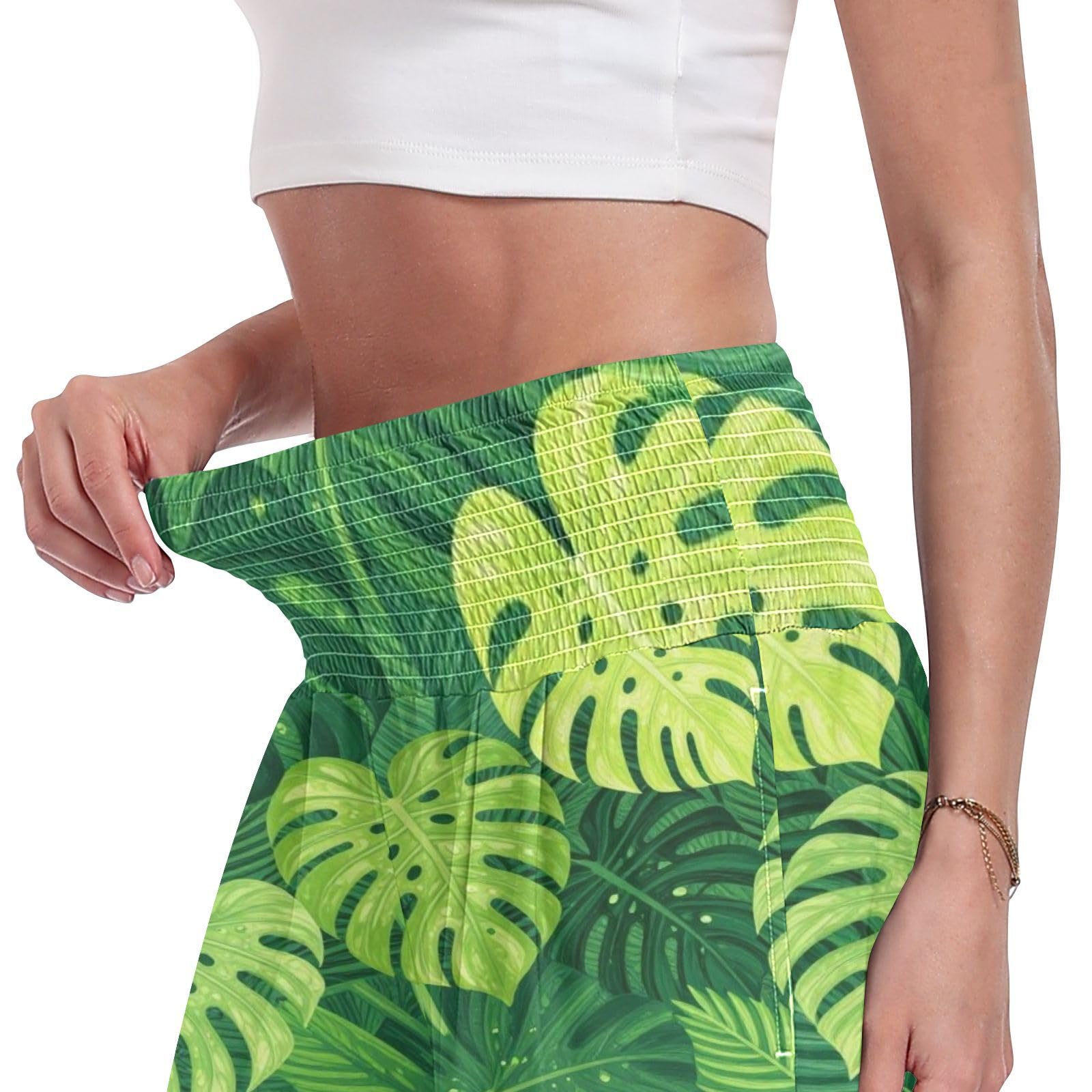 Monstera Tropic - Pantalones palazzos para mujer, resistentes a las arrugas, pantalones casuales de viaje