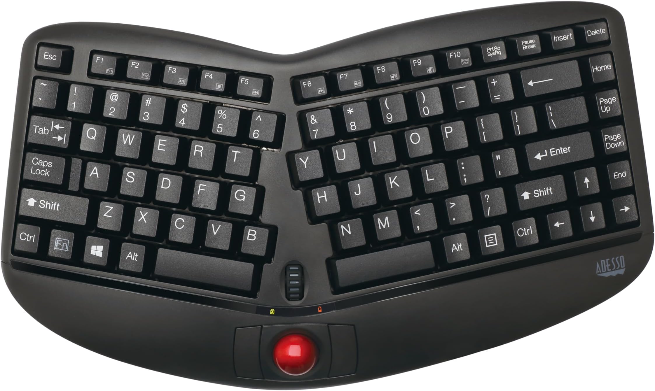 Adesso WKB-3150UB - Wireless Ergonomic Keyboard with Built-in Removable Trackball and Scroll Wheel, Split Key, Long Battery Life, Small and Portable -Compatible for Laptop/Desktop/PC/Windows XP/7/8/10