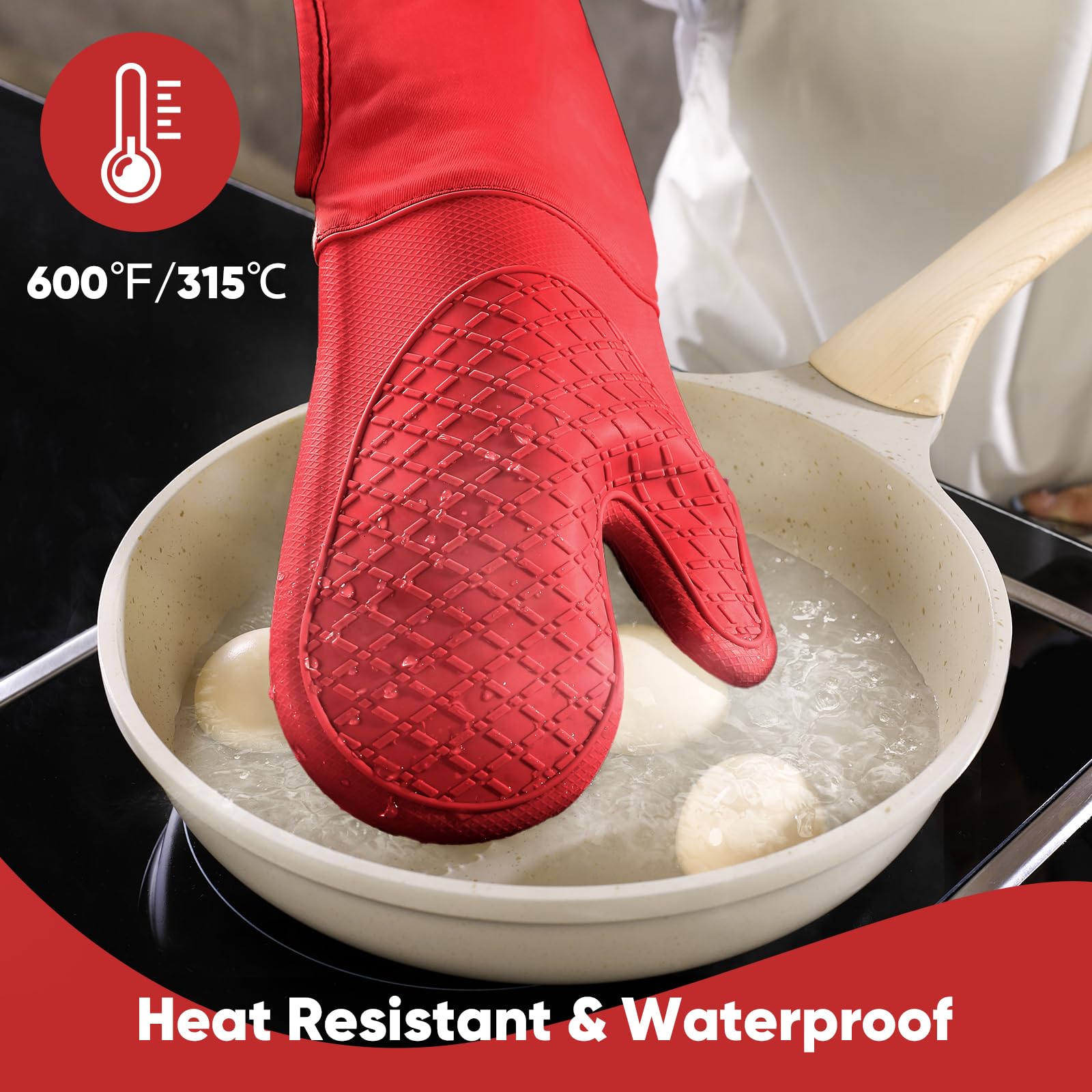 Guanti da forno in silicone, strofinacci da cucina, 100% cotone, per cucina, super morbidi e assorbenti, strofinacci da cucina, presine, guanti da forno resistenti al calore, impugnatura in silicone,