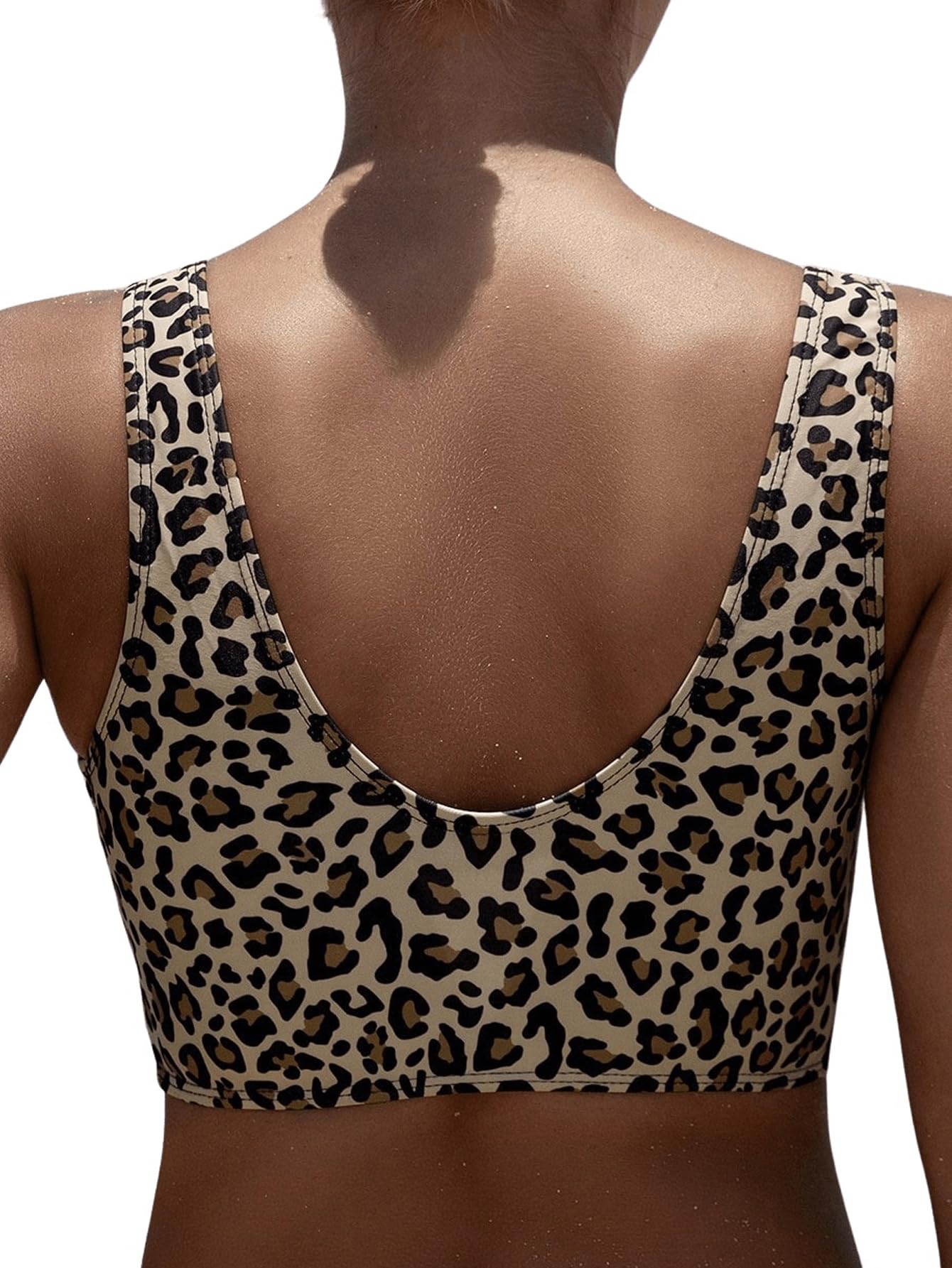 GORGLITTER Damen Bikini Obeiteil Leoparden Top Sommer Mikro Croptop Ärmellos Bikini V Ausschnitt Bikinioberteile Strand Tanktop Bademode Oberteile