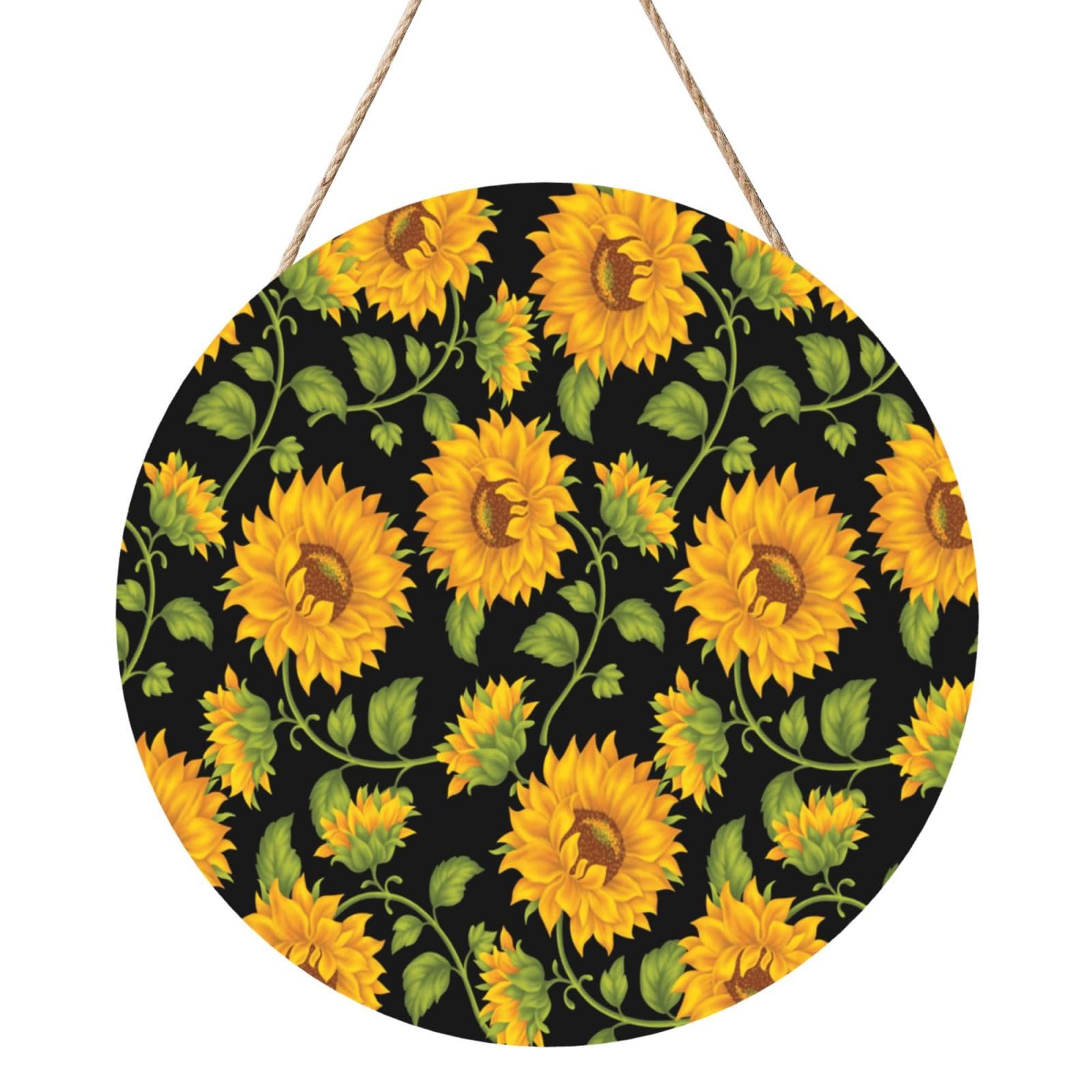InOmak Cute Sunflowers, Round Wood Panel Painting 12 in, Wall Hanging Painting For Home