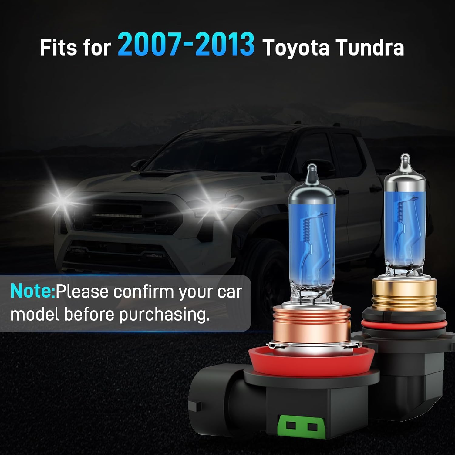 Fits for 2007-2013 Toyota Tundra Halogen Headlight Bulbs Combo, Ultra Bright 5000K White High Low Beam Headlight Bulbs, Plug and Play, 4 Pack