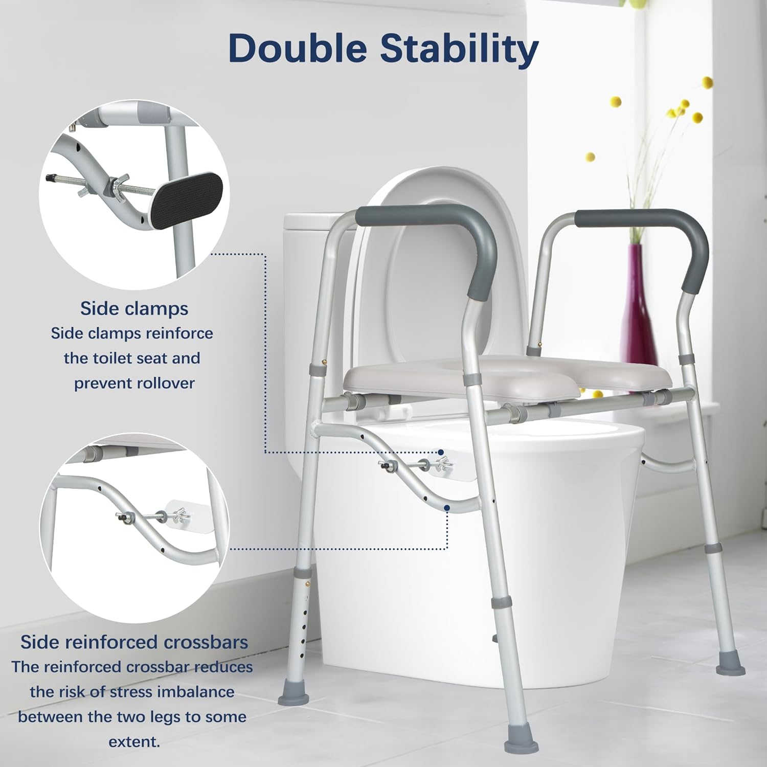 Tuykay Handicap Toilet Seat with Handles 275 lbs Raised Toilet Seats for Elderly, Standard Seat 6 Levels Adjustable Height, Toilet Risers Toilet Safety Rails for Seniors, Pregnant, Tool-Free Assembly