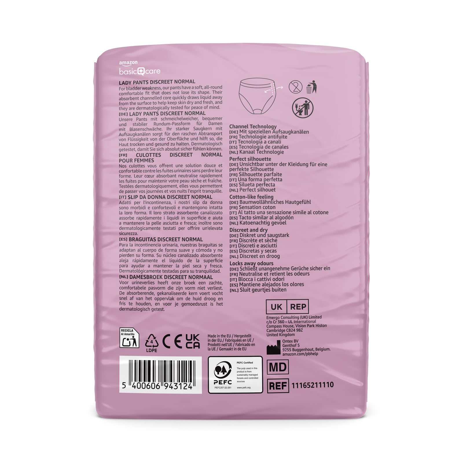 Amazon Basic Care Pant Mujer Discreet M – 40 Unidad (4 Paquetes de 10), Blanco