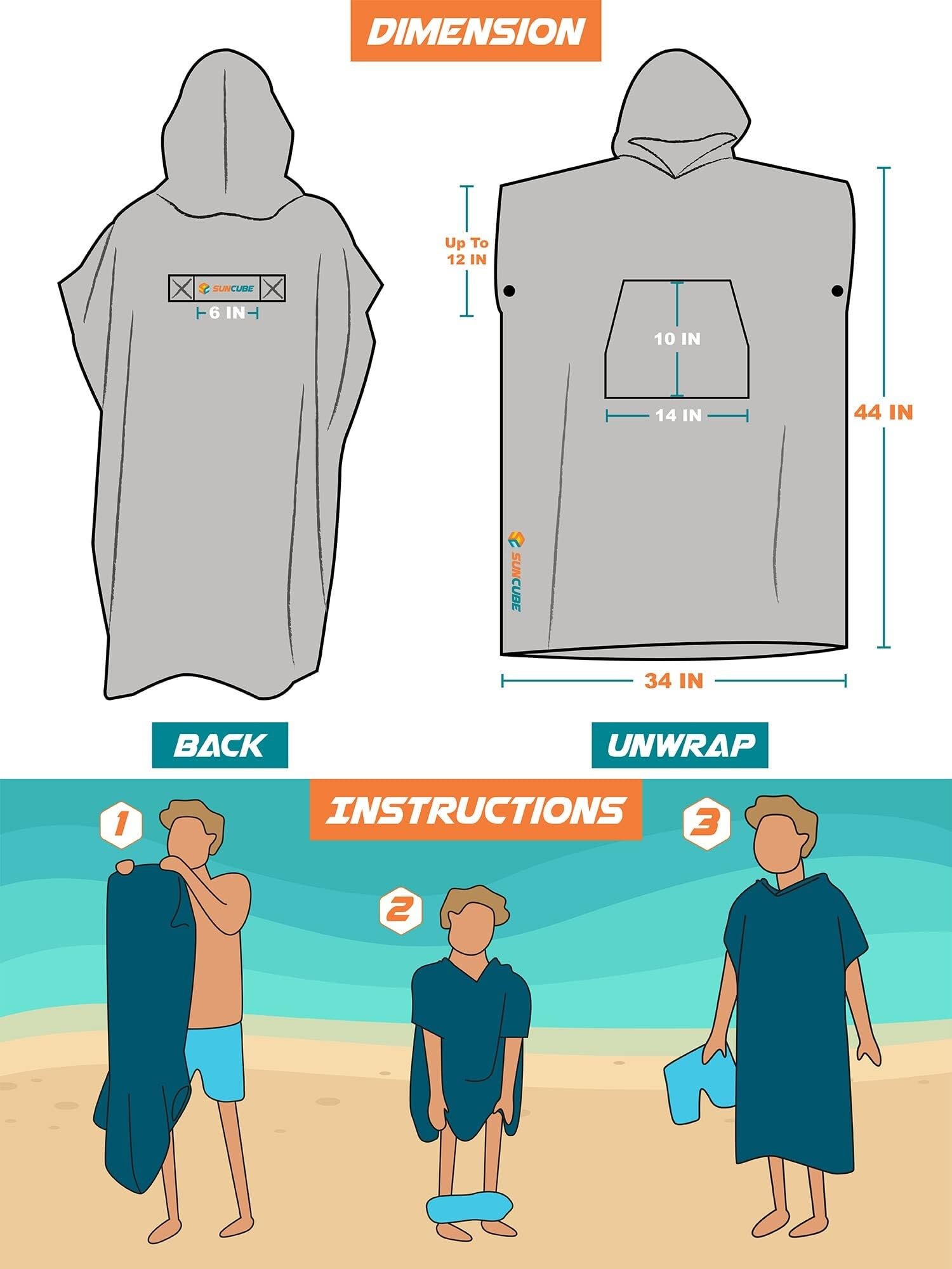 Genérico Poncho de Surf, Poncho Toalla Poncho Surf Capucha,Toalla Secado Rápido Que Se Cambia For Surfear,Nadar Playa, Deportes Al Aire Libre,Absorbente Y Portátil For Hombre Bolsillo(Orange Stripe)