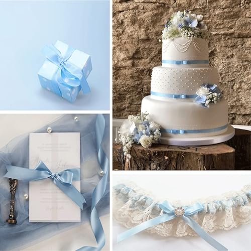 Miniatura 4 de Xmasold Cinta de satén azul claro de 1 pulgada x 25 yardas, cintas de tela para envolver regalos, guirnaldas de Navidad, adornos de árbol de