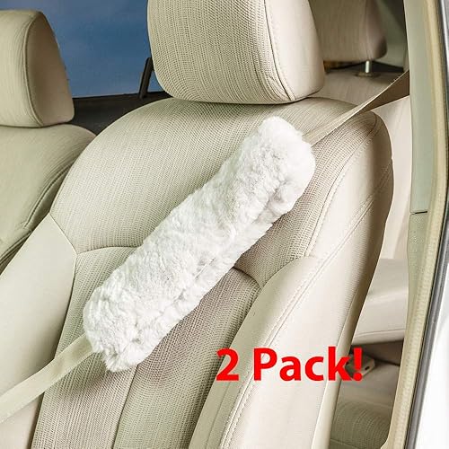 Miniatura 2 de Paquete doble! Funda para cinturón de seguridad, suave y cómoda, ajuste universal genuina piel de oveja merina, almohadillas para adultos, niños,