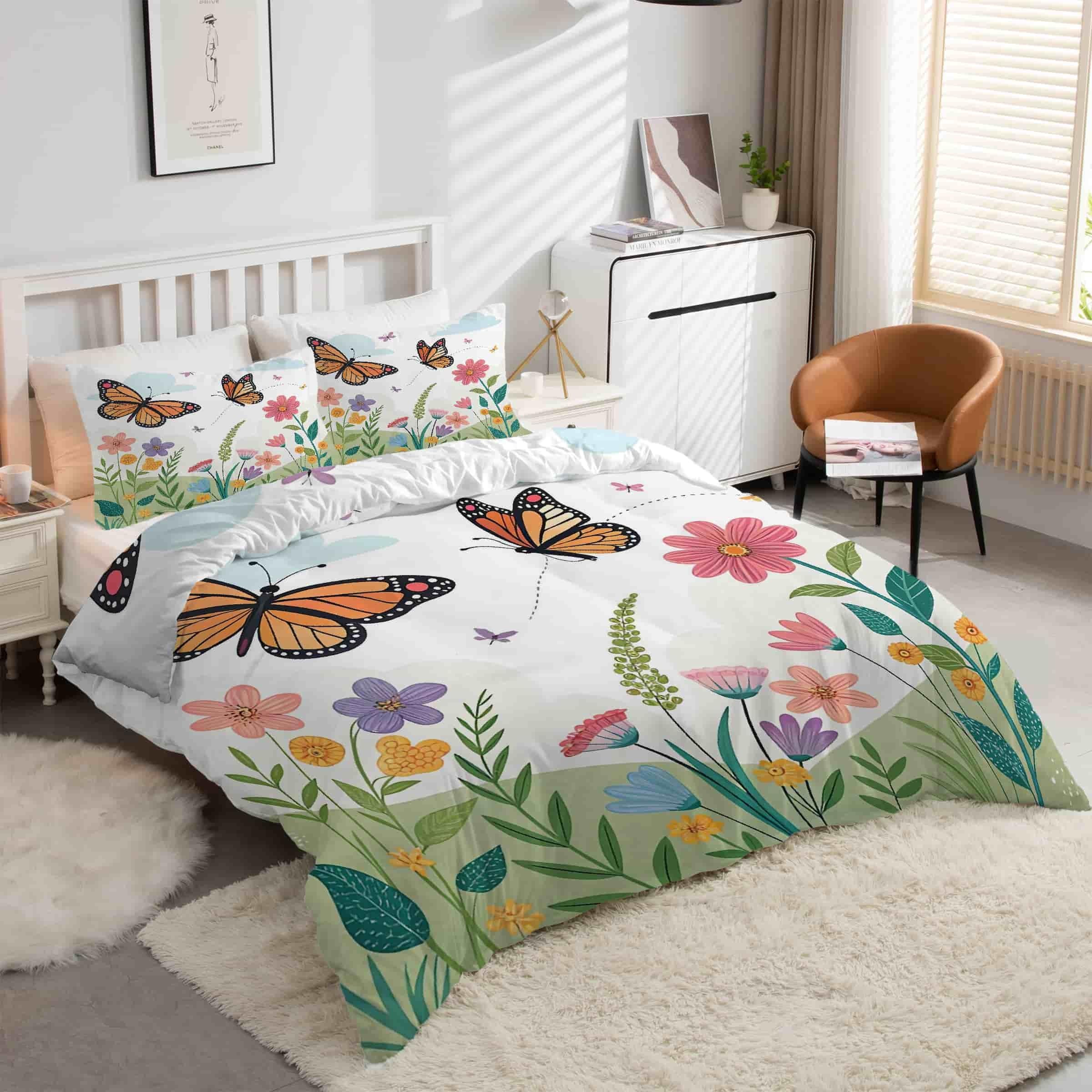 Housse de couette 160x200 papillon zippée pour un lit facile à border au quotidien