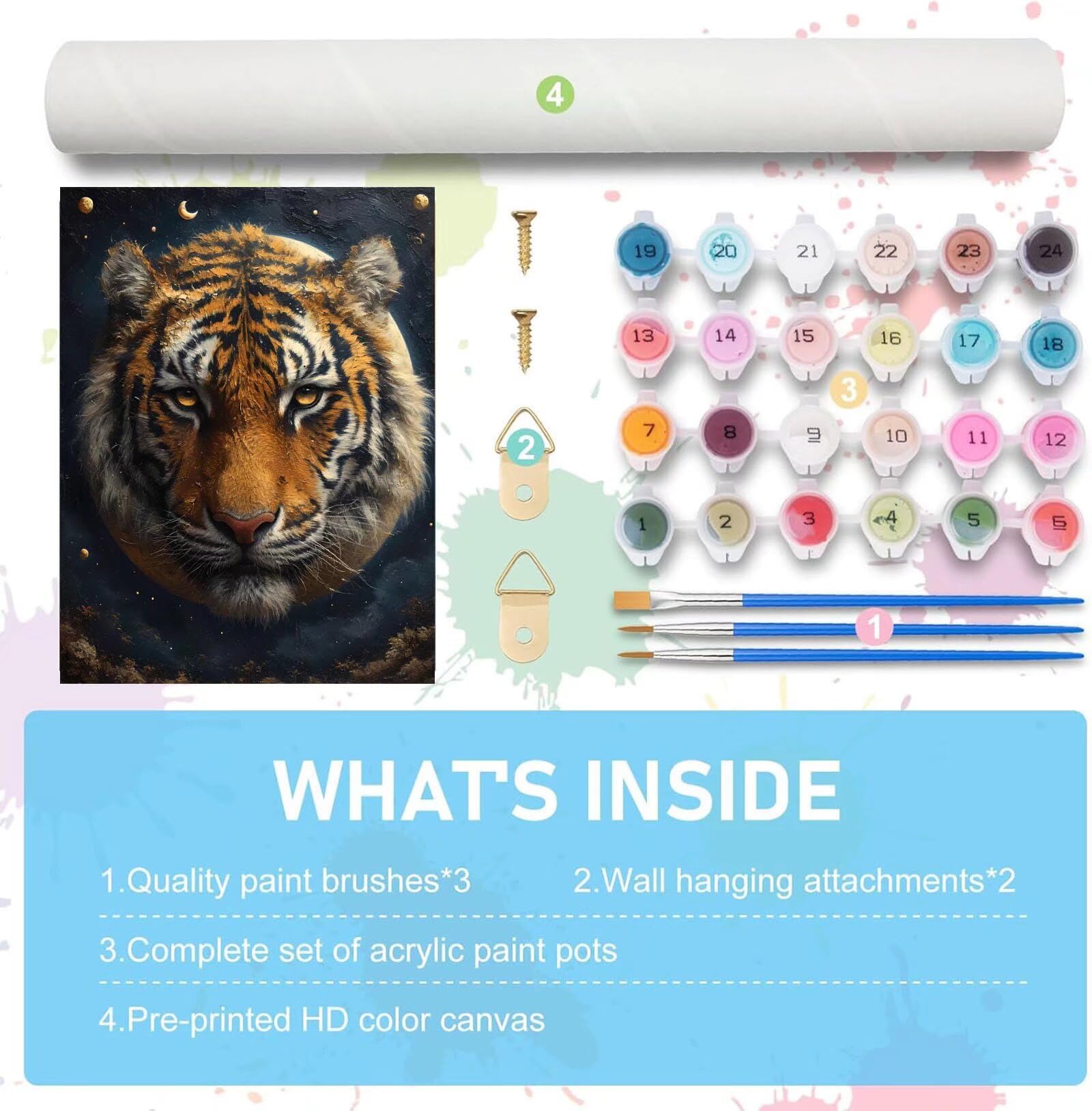 Kit de Pintura por Números, Animal Tigre Pintar por Numeros Adultos, DIY Paint By Numbers Kit Pintura Niños, con Pinceles y Pinturas Acrilicos, Lienzos para Pintar Pinturas (Sin Marco) 80x110cm M-588